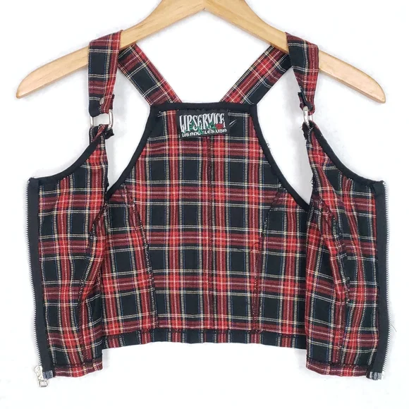 Rare Vintage Lip Service Plaid Punk Zip Up Goth Top - Picture 2 of 10